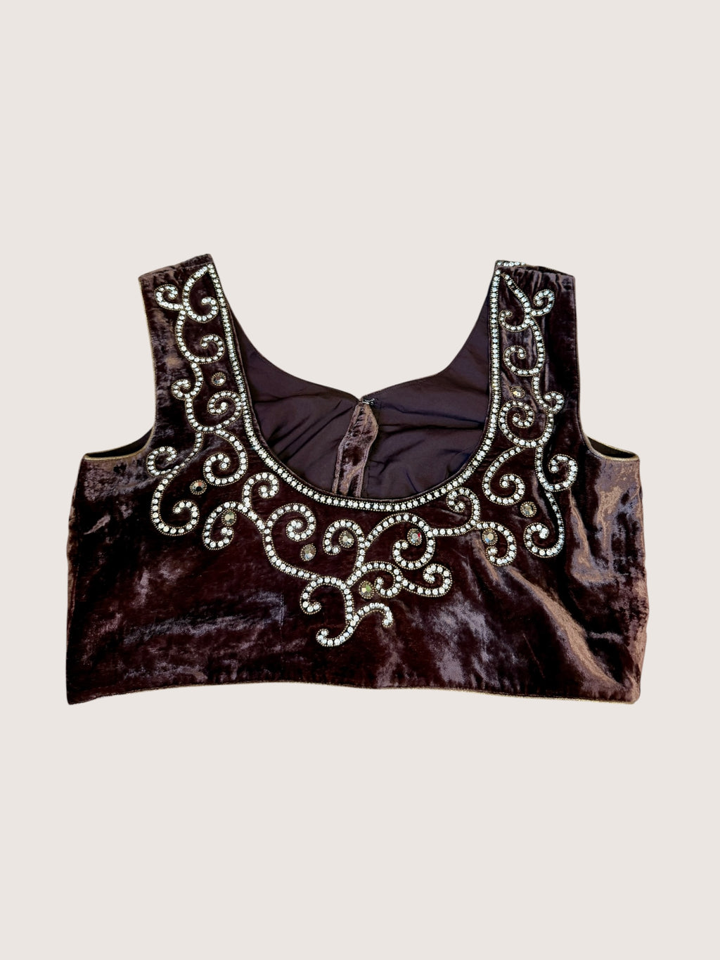 Brown Velvet Blouse with Embroidery
