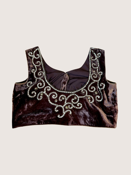Brown Velvet Blouse with Embroidery