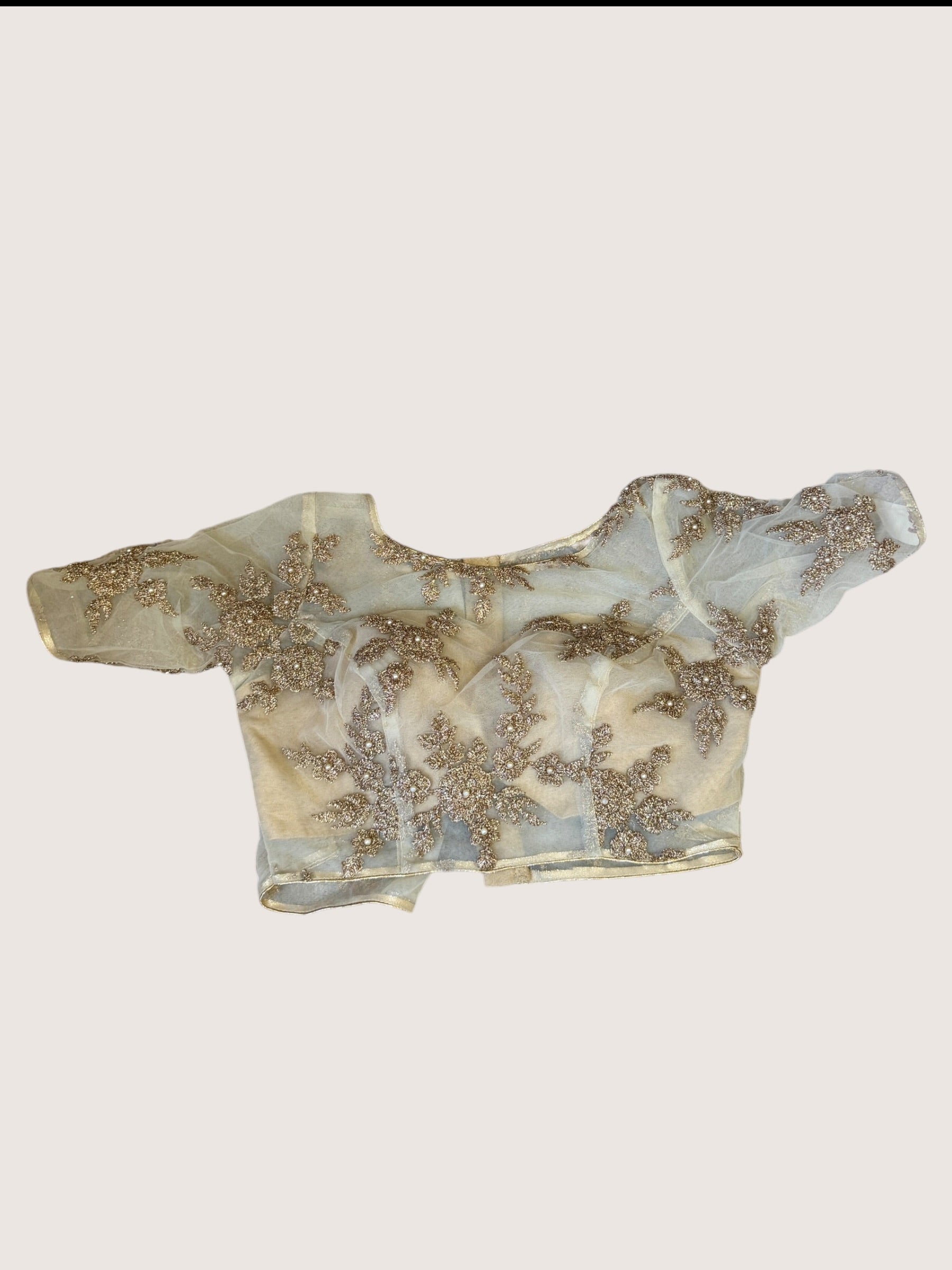 Cream Net Blouse with Gold Embroidery