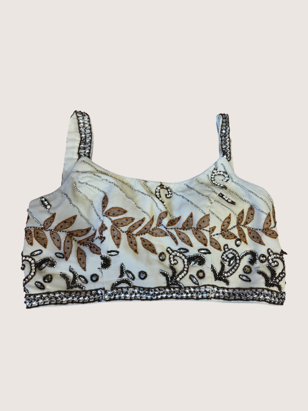 Cream Blouse with Chocolate Brown & Coffee Coloured Embroidery