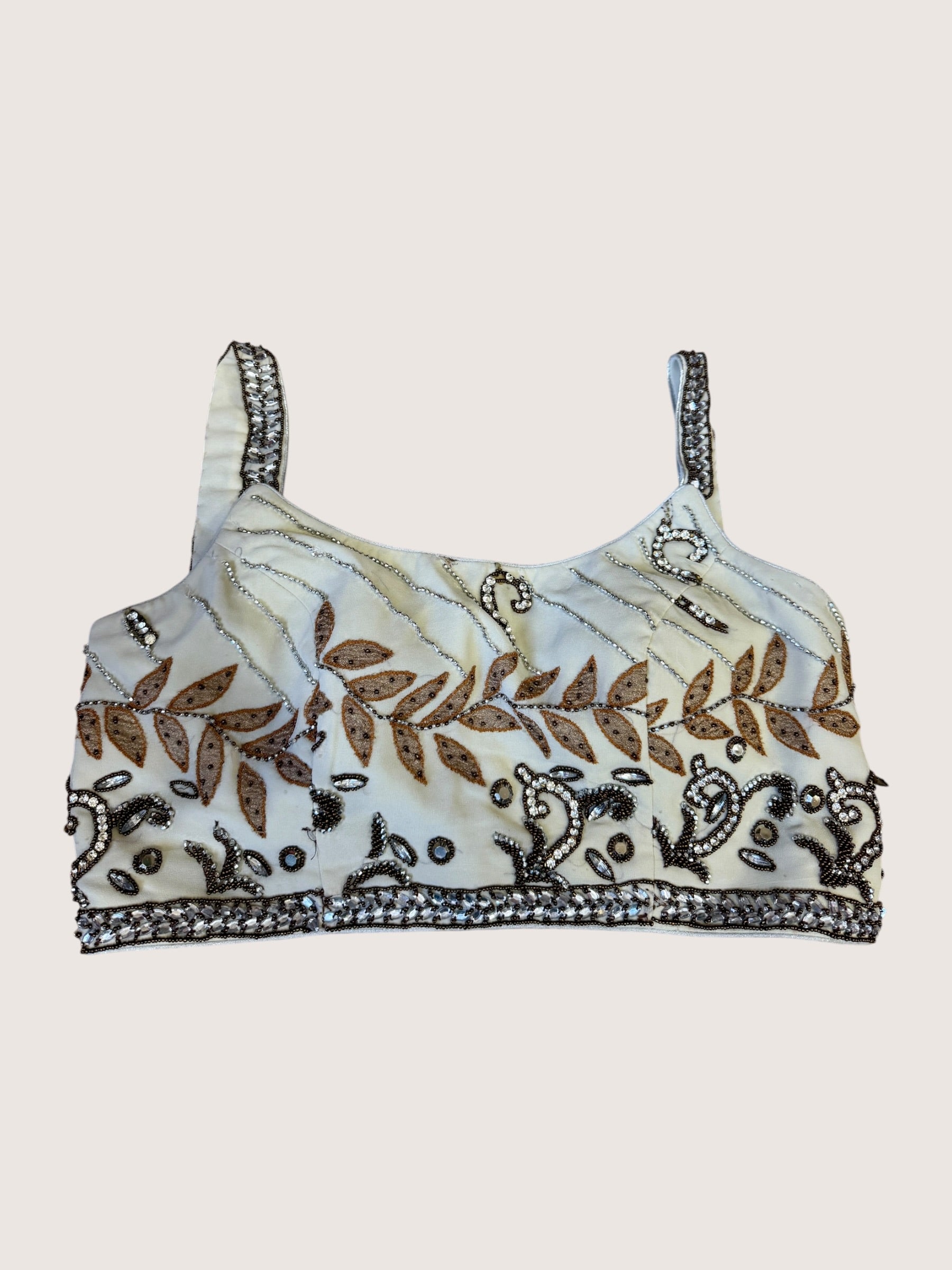 Cream Blouse with Chocolate Brown & Coffee Coloured Embroidery
