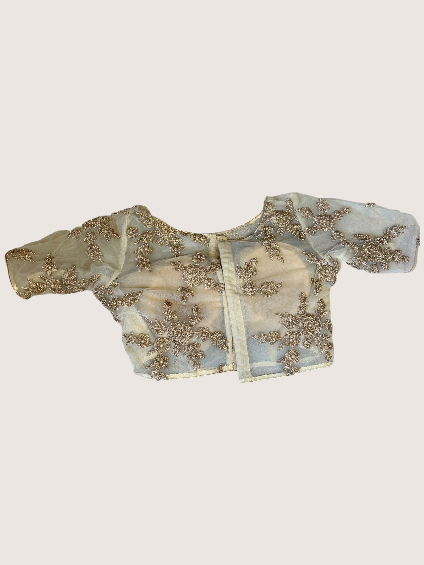 Cream Net Blouse with Gold Embroidery