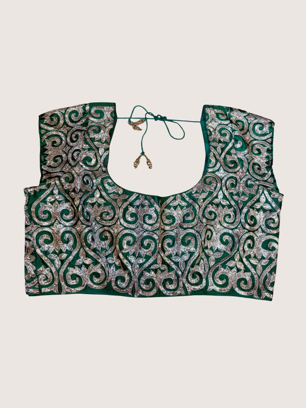 Emerald Green Blouse with Silver Embroidery
