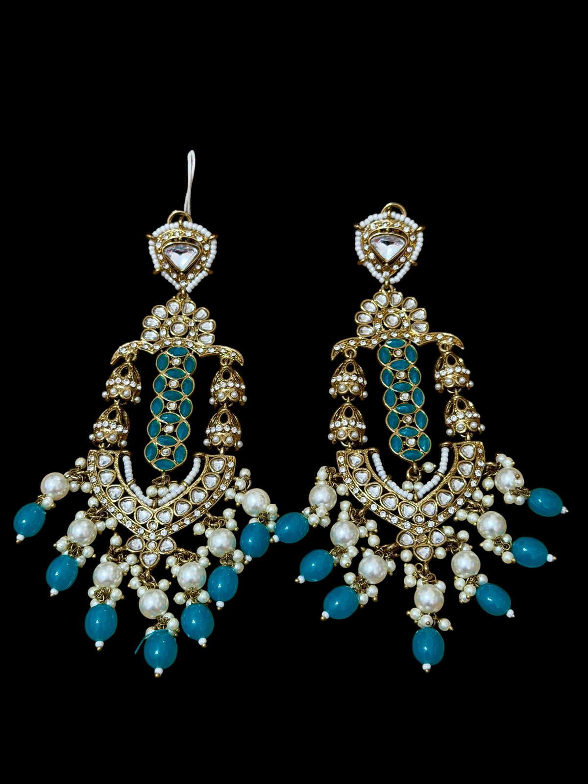 Gold Earrings with Turqoise Stones & Pearl Drops