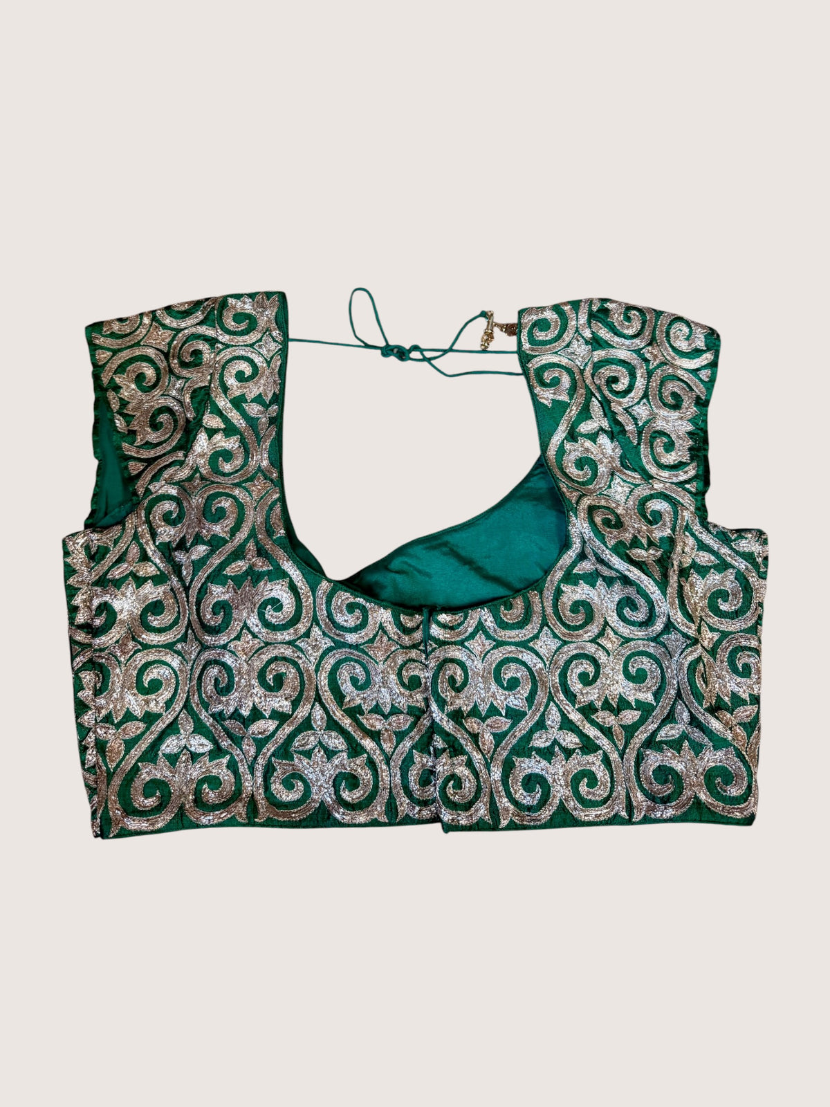 Emerald Green Blouse with Silver Embroidery