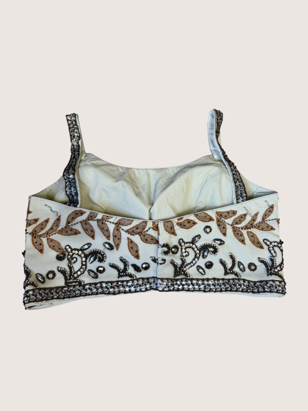Cream Blouse with Chocolate Brown & Coffee Coloured Embroidery