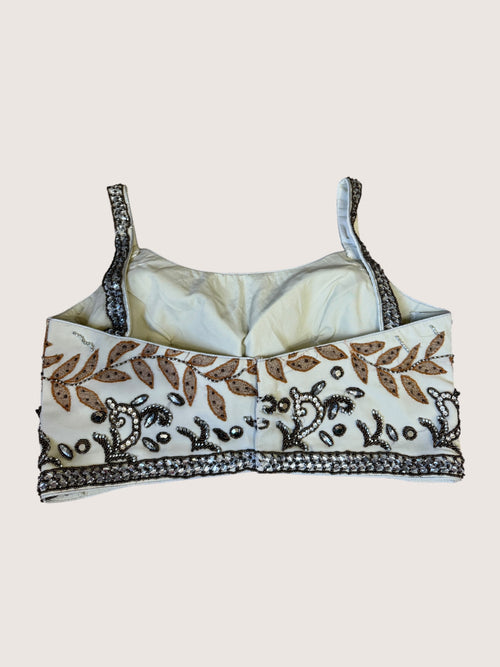 Cream Blouse with Chocolate Brown & Coffee Coloured Embroidery