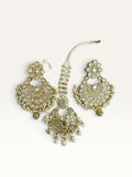 Ivory Pearl Kundan-Style Earrings & Tikka Set by Sabby Clothing