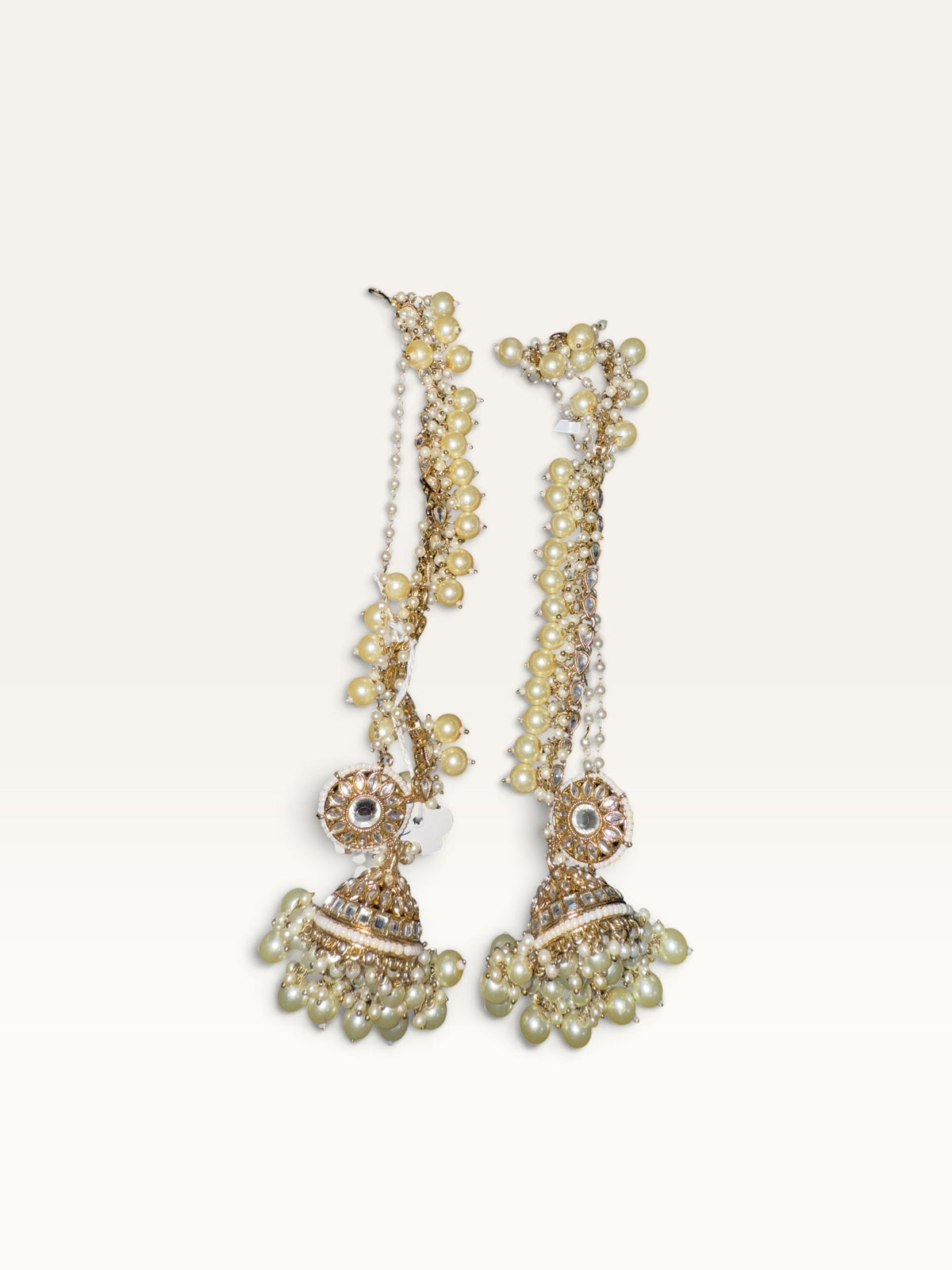Ivory Pearl Strand Jhumka Earrings by Sabby Clothing