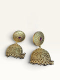 Ruby Red Antique-Gold Jhumka Earrings by Sabby Clothing