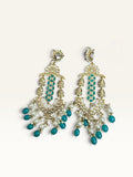 Turquoise Kundan-Style Statement Earrings by Sabby Clothing