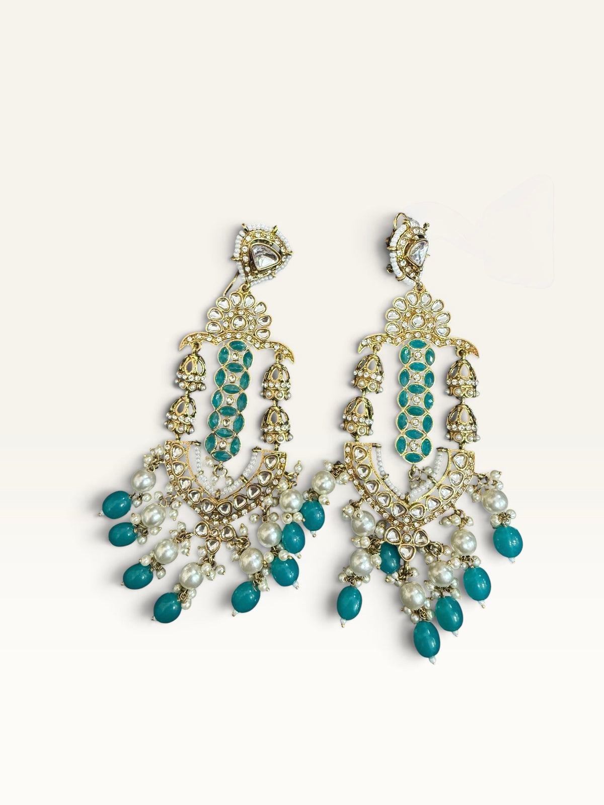 Turquoise Kundan-Style Statement Earrings by Sabby Clothing