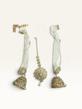 Ivory Pearl Strand Jhumka Earrings & Tikka Set by Sabby Clothing