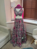 Pink and Grey Floral Embroidered Lehenga