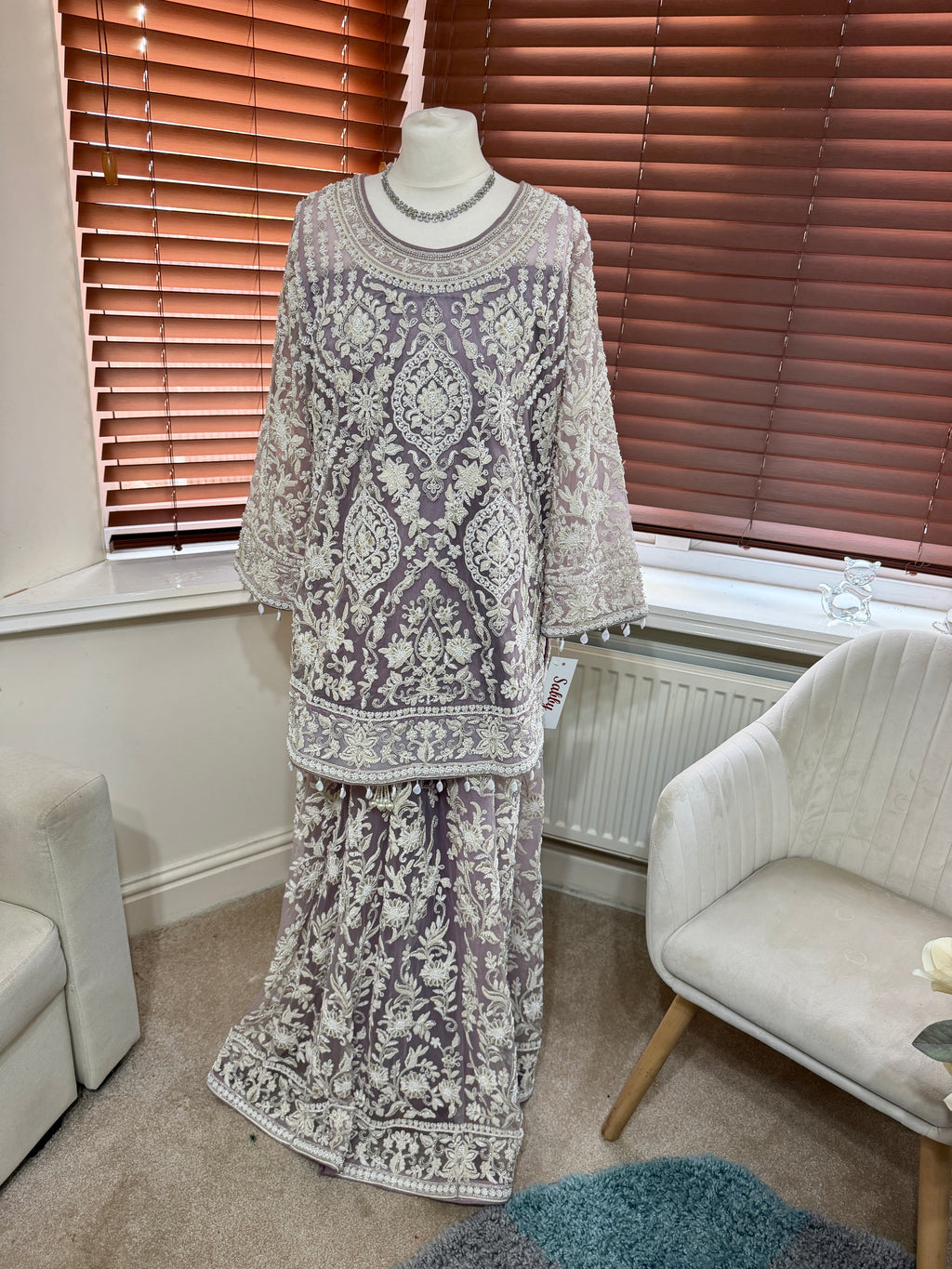 Lavender Silver Embroidered Sharara Set
