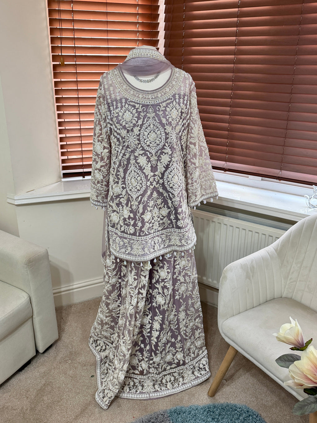 Lavender Silver Embroidered Sharara Set