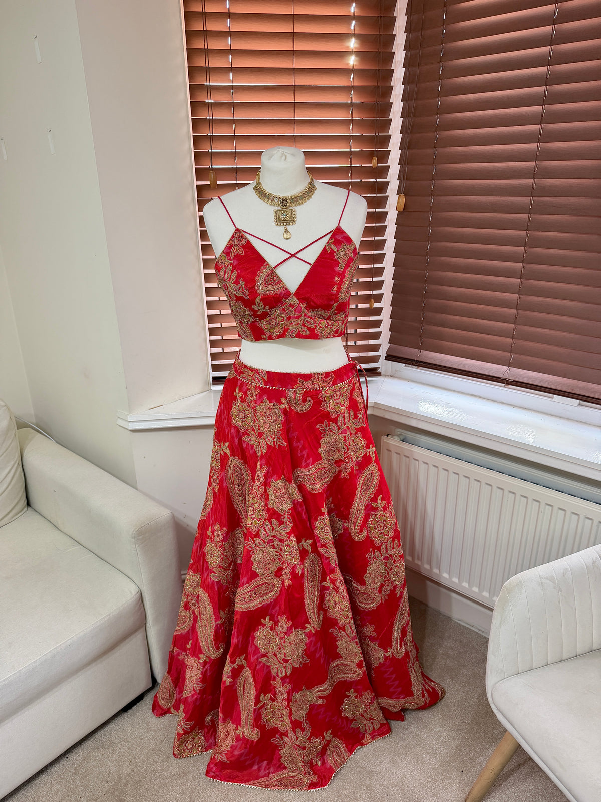 Red Floral Printed Lehenga