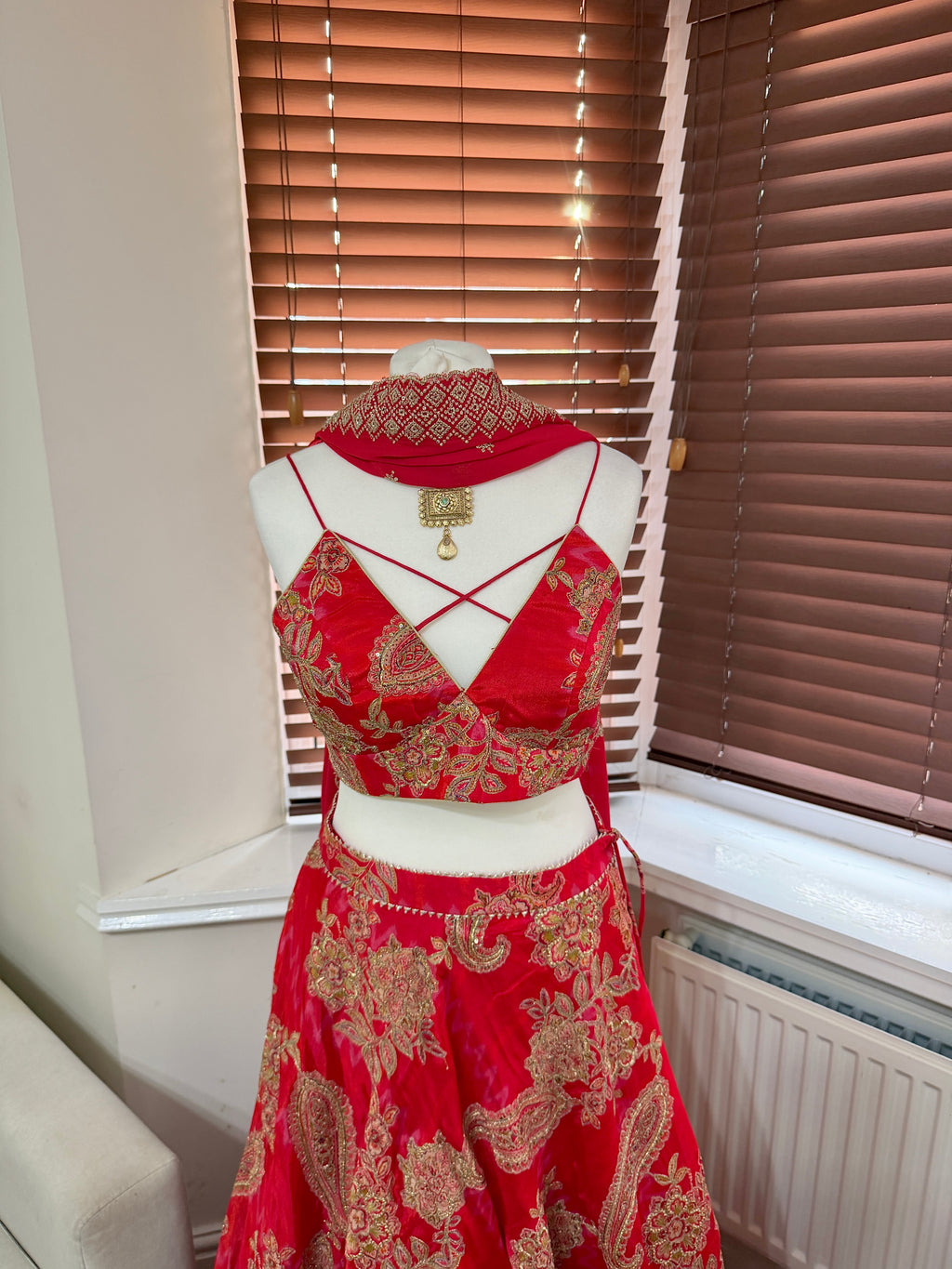 Red Floral Printed Lehenga