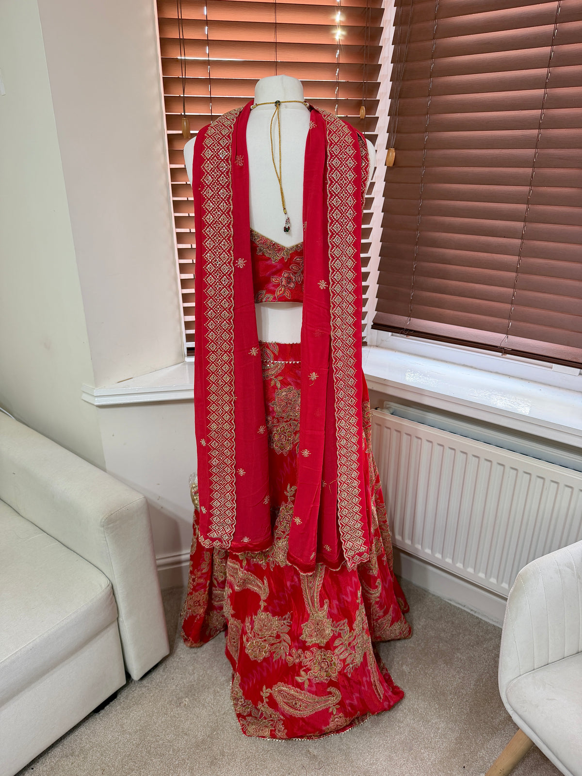 Red Floral Printed Lehenga