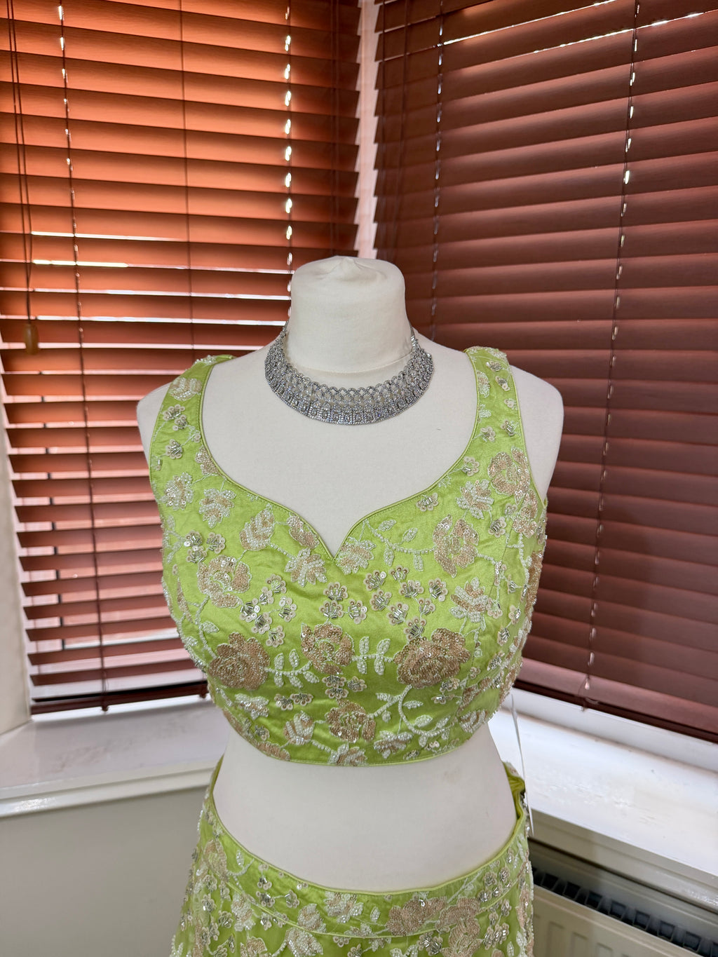 Lime Green Embroidered Lehenga Set