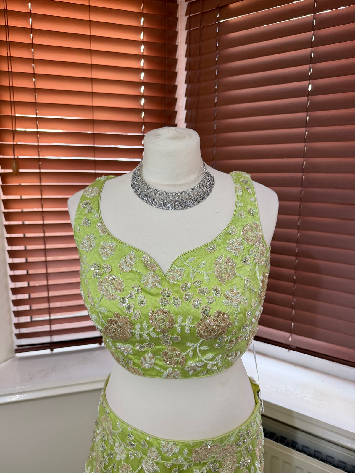 Lime Green Embroidered Lehenga Set