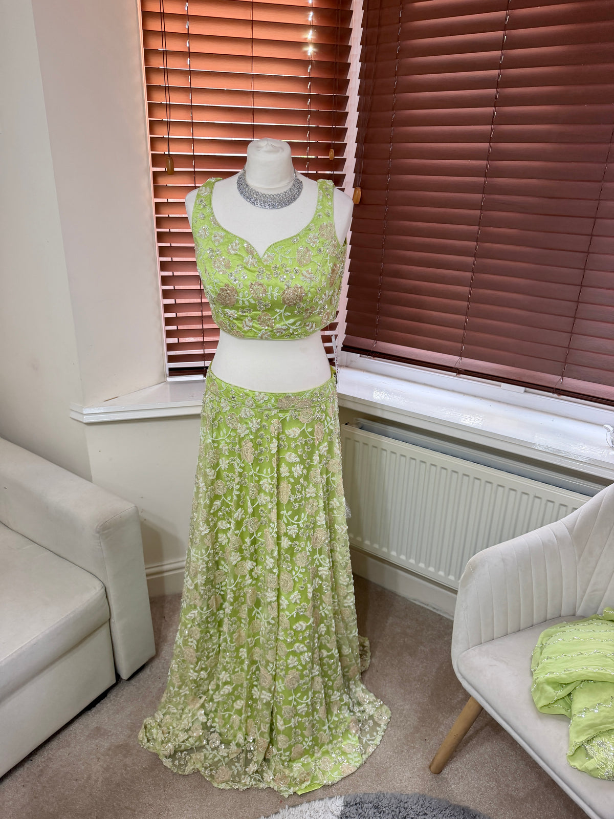 Lime Green Embroidered Lehenga Set