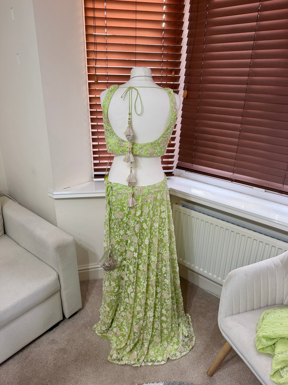 Lime Green Embroidered Lehenga Set