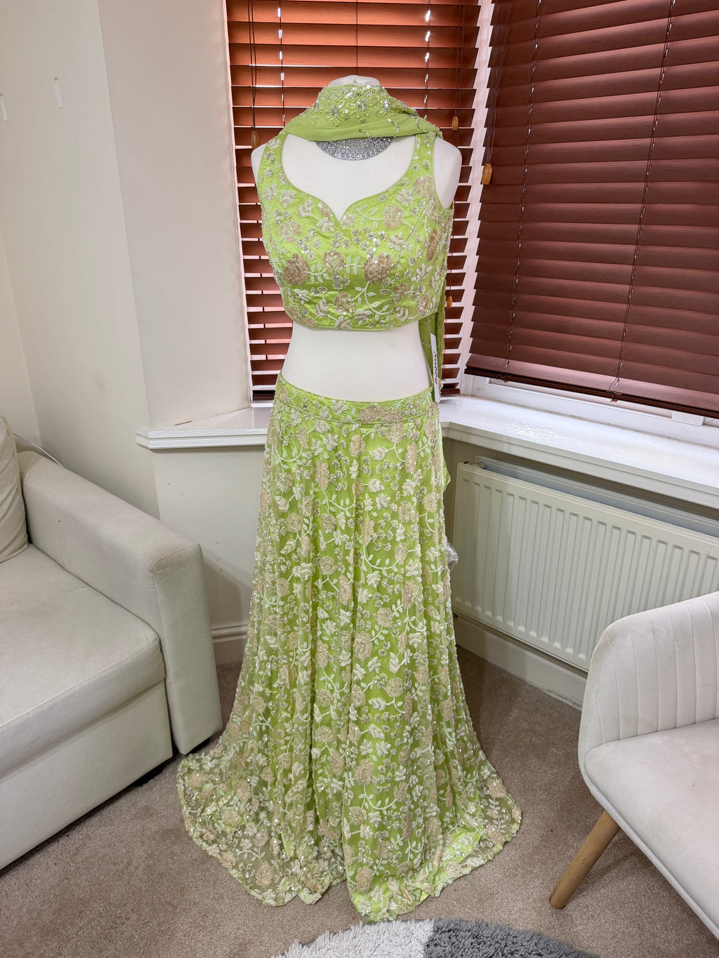 Lime Green Embroidered Lehenga Set