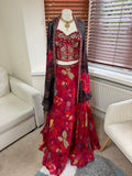 Red Floral Printed Skirt, Corset & Cape Set