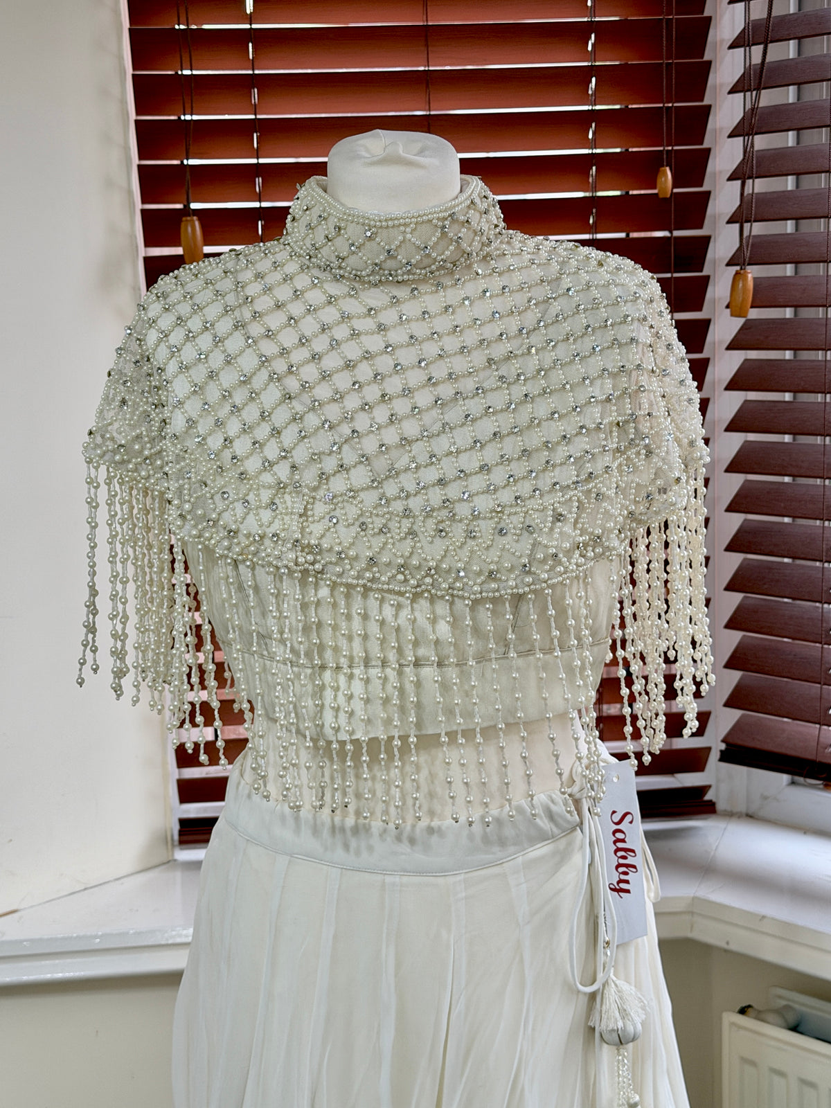 Ivory Gold Embellished Cape Dress