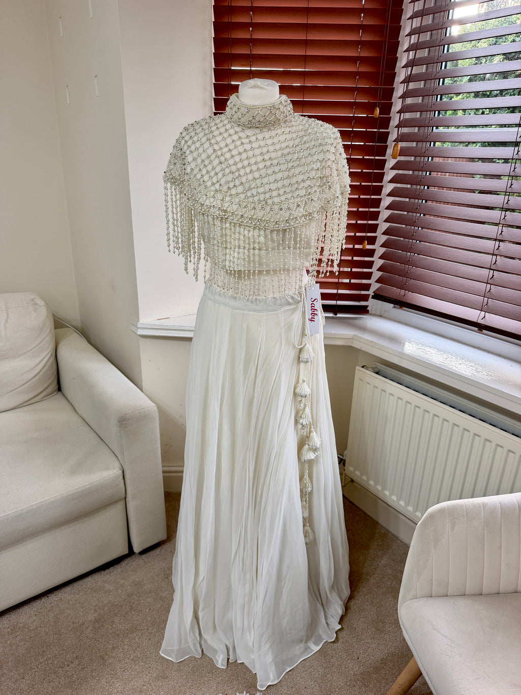Ivory Gold Embellished Cape Dress
