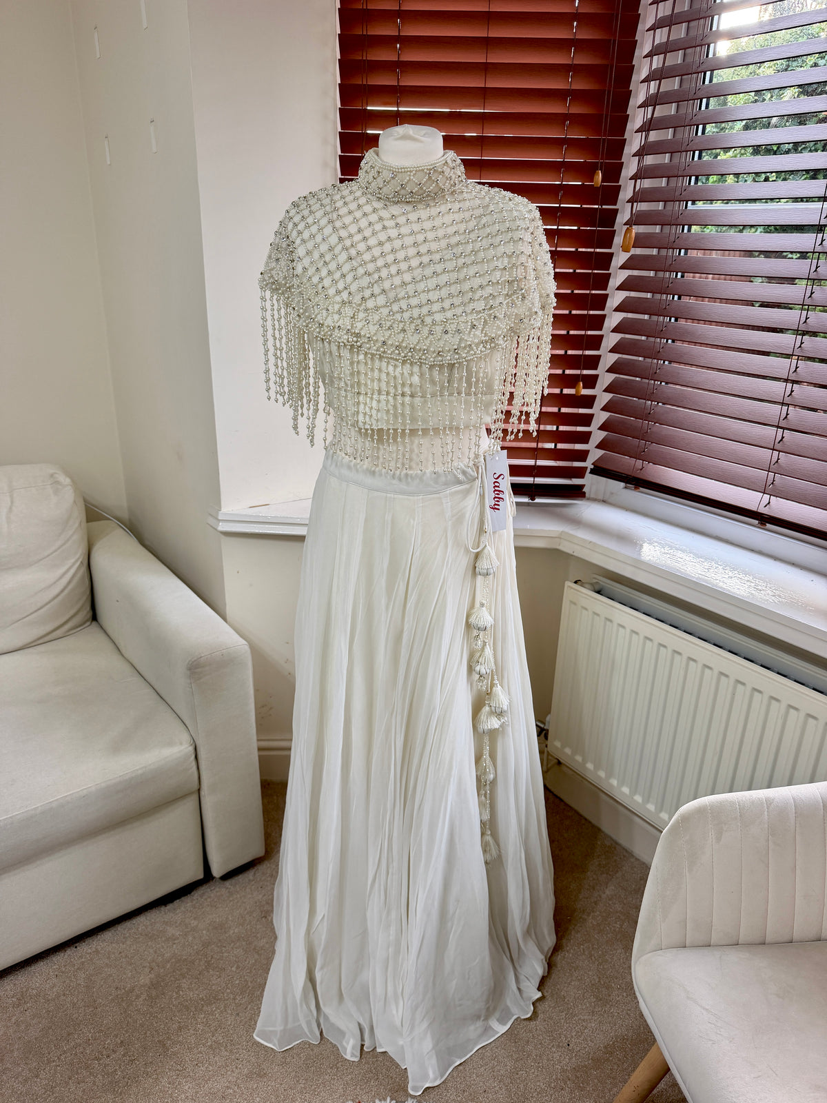 Ivory Gold Embellished Cape Dress