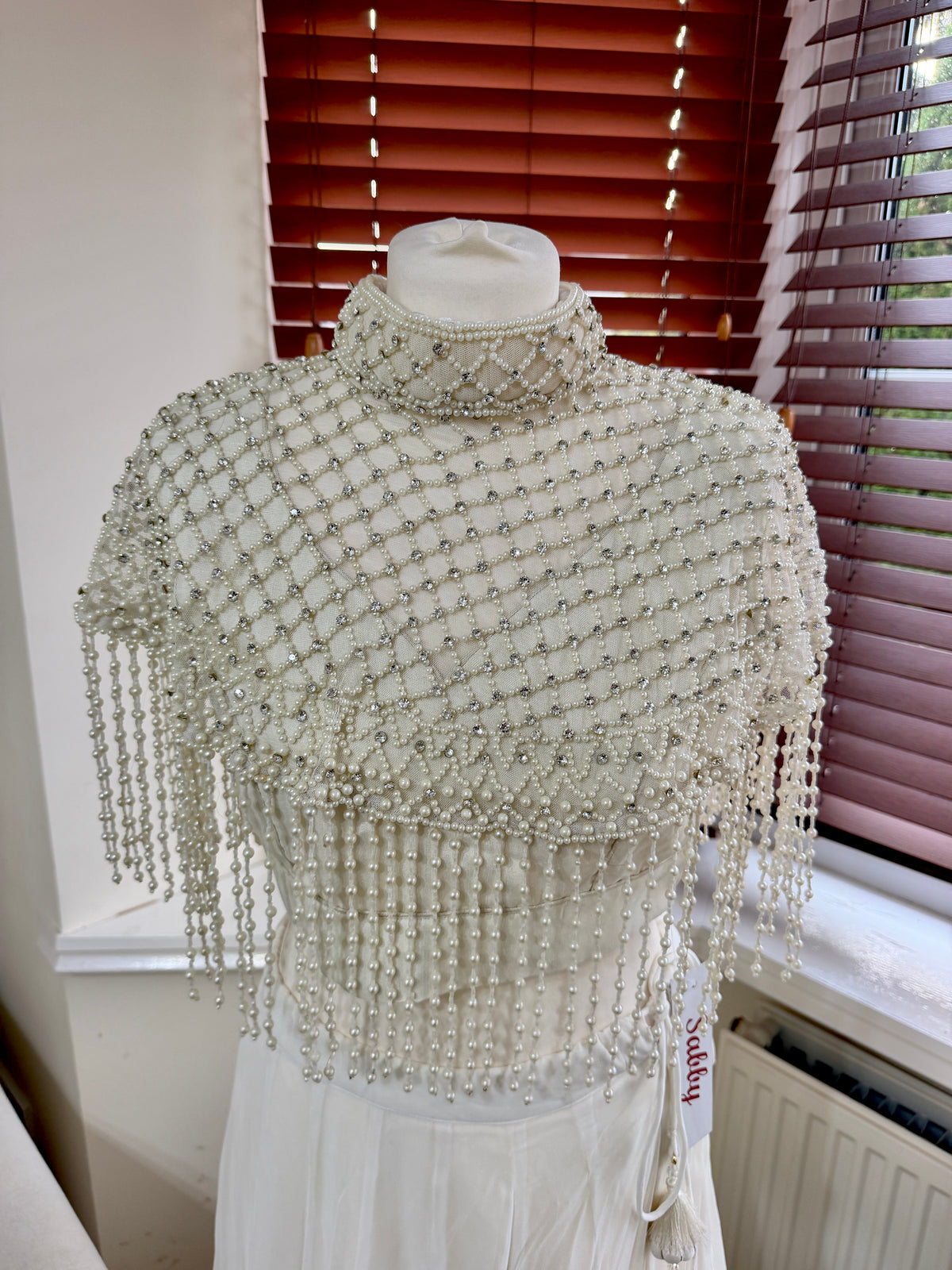 Ivory Gold Embellished Cape Dress