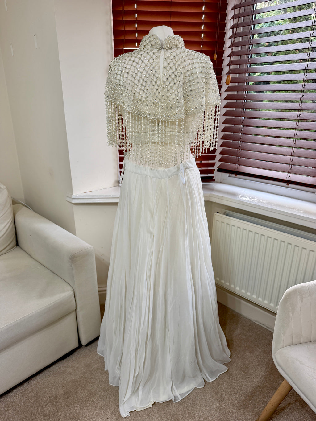 Ivory Gold Embellished Cape Dress