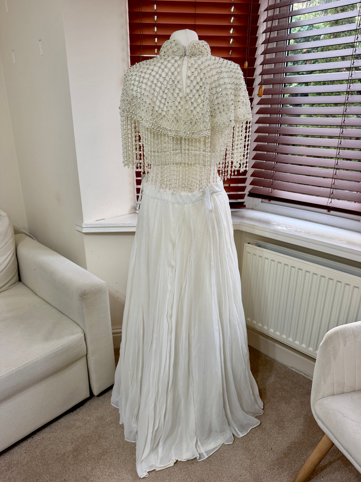 Ivory Gold Embellished Cape Dress