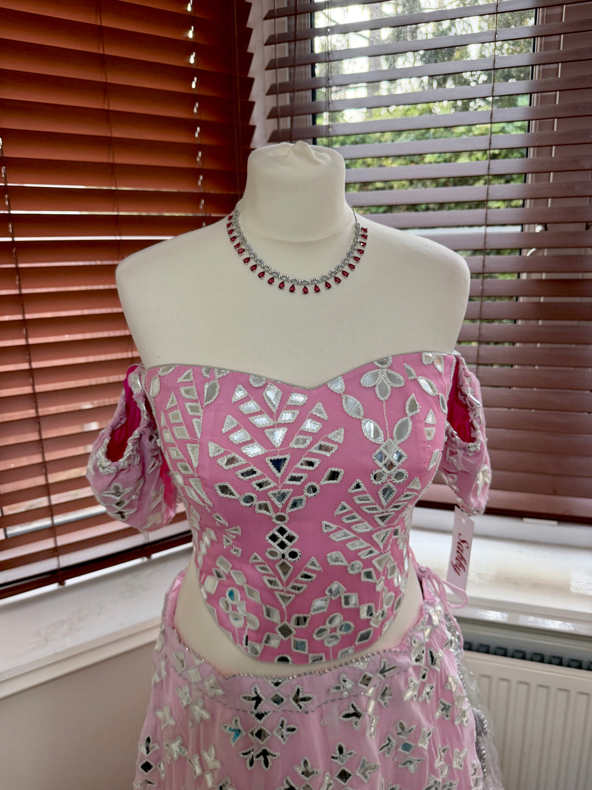 Pink & White Ombre Mirror-Work Lehenga Set