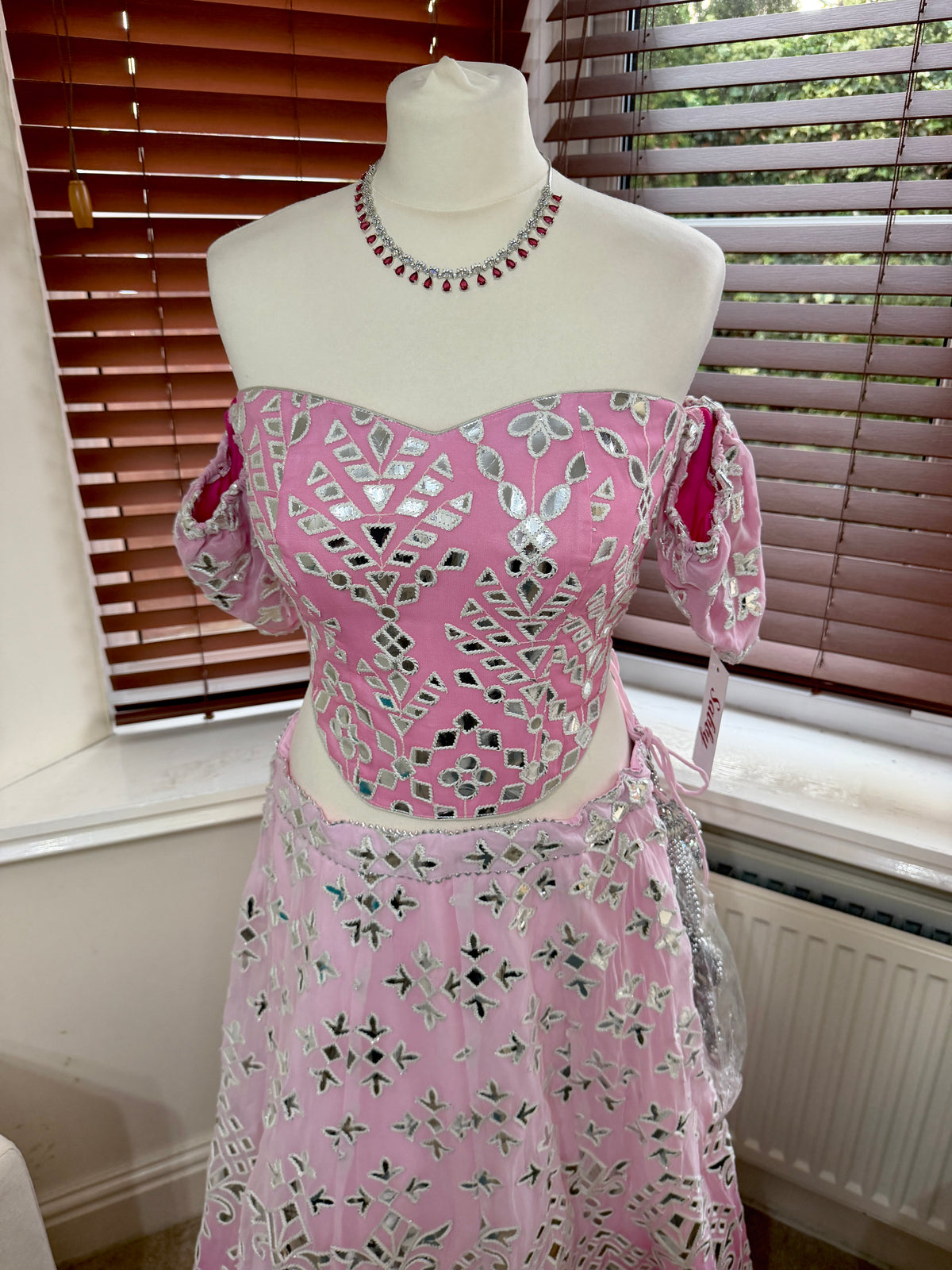 Pink & White Ombre Mirror-Work Lehenga Set
