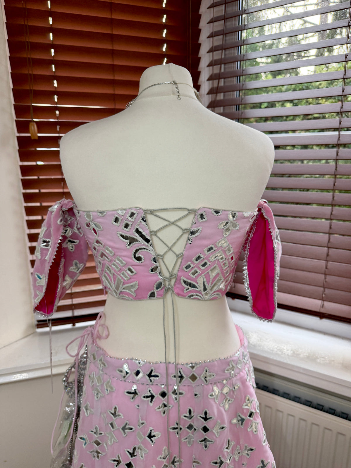 Pink & White Ombre Mirror-Work Lehenga Set