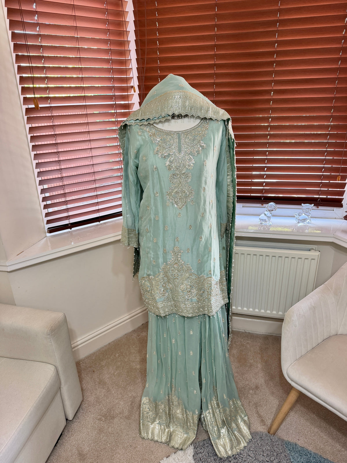 Light Blue Sharara with Silver Embroidery