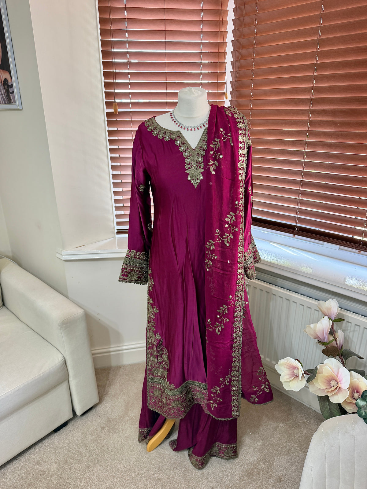 Magenta Embellished Palazzo Set