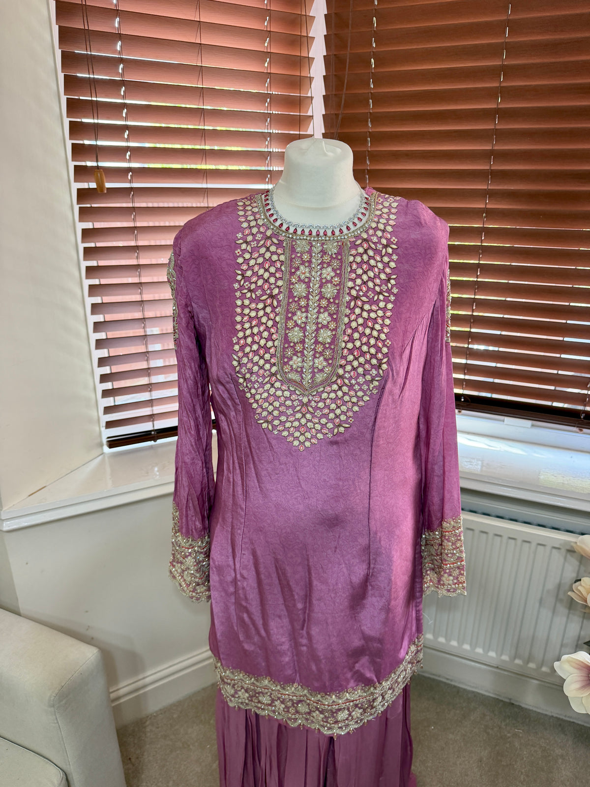 Mauve Pink Embellished Trouser Set