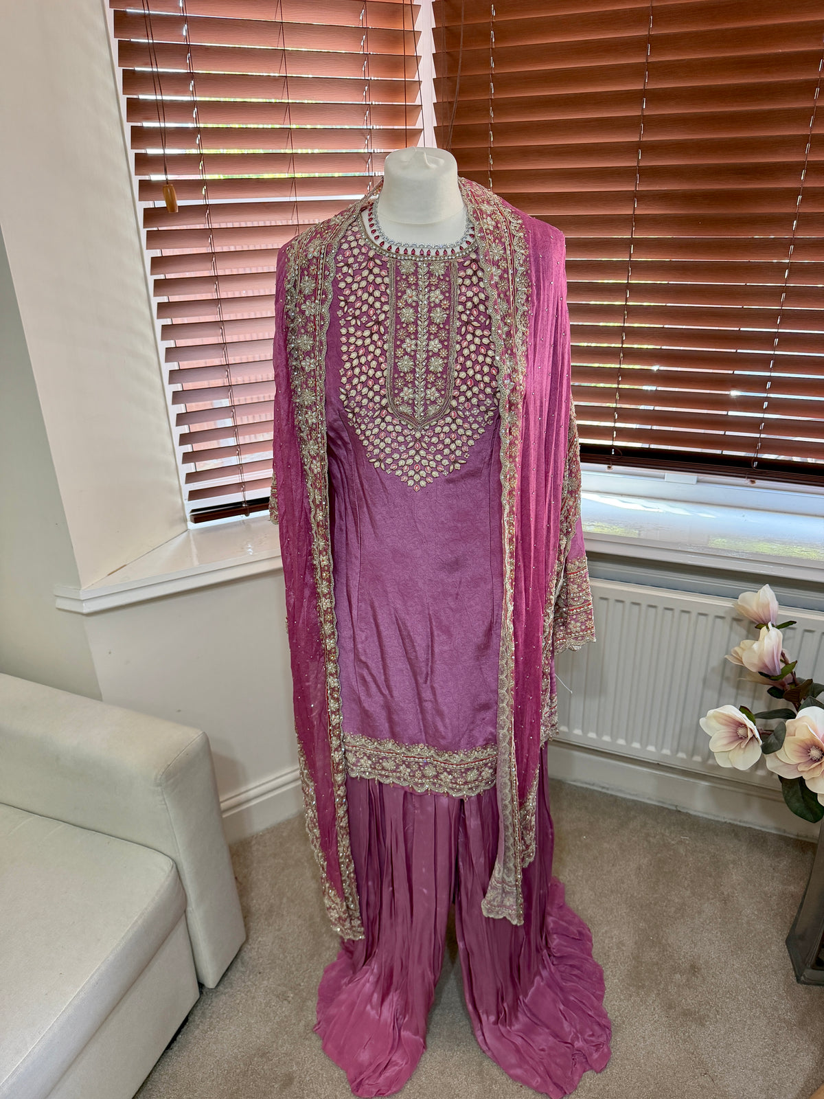 Mauve Pink Embellished Trouser Set
