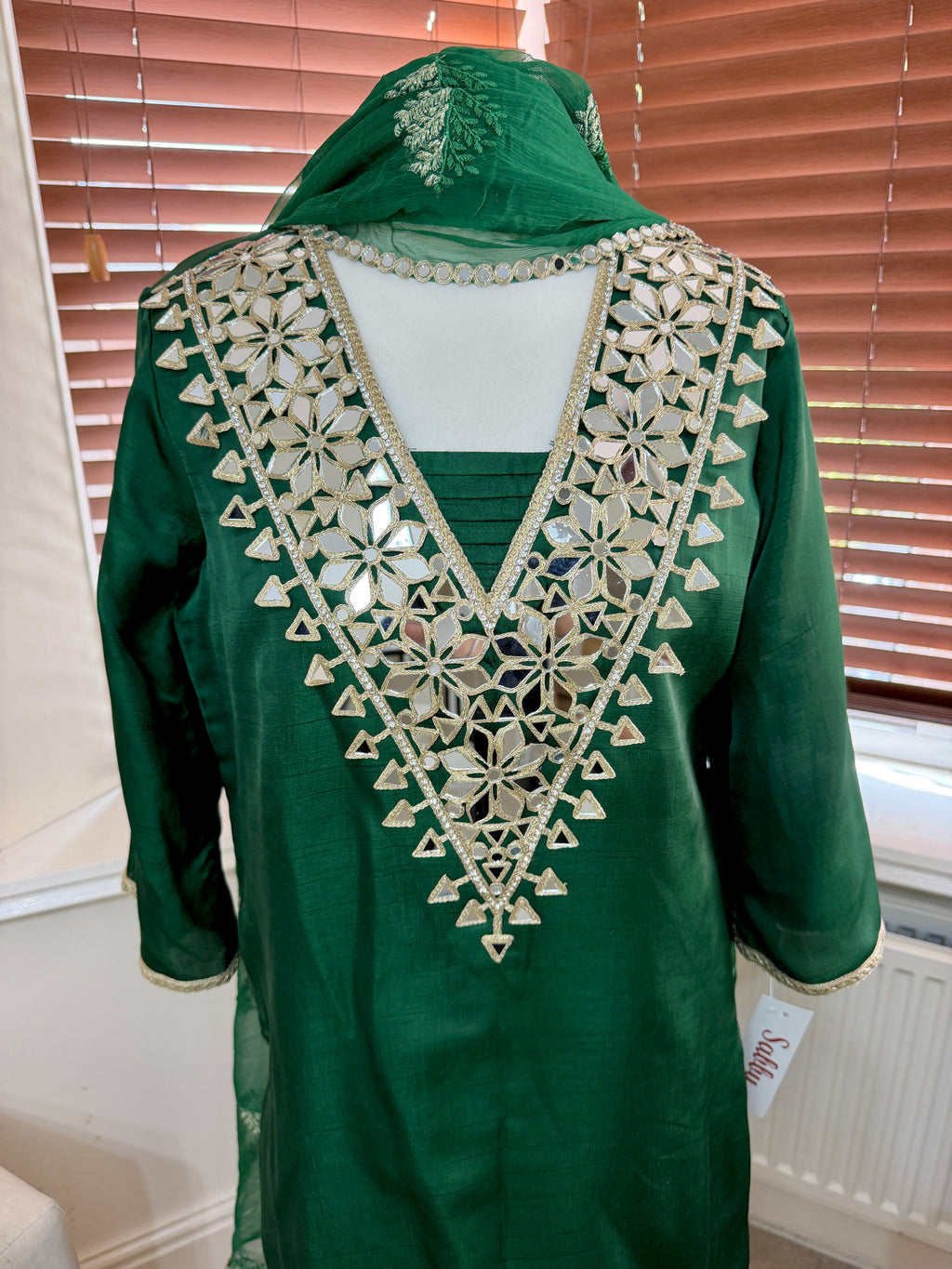 Emerald Green Mirror Work Trouser Set