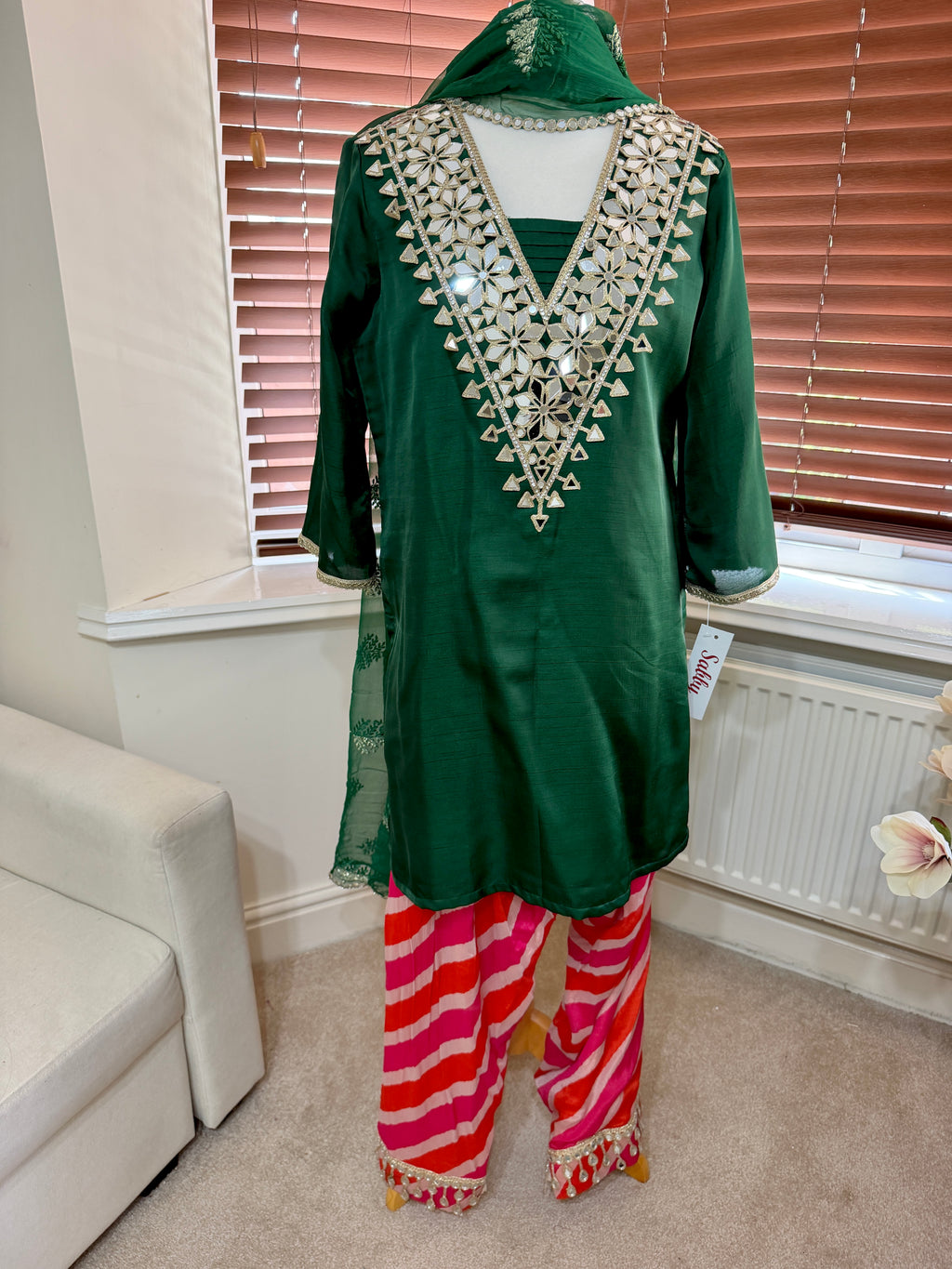 Emerald Green Mirror Work Trouser Set