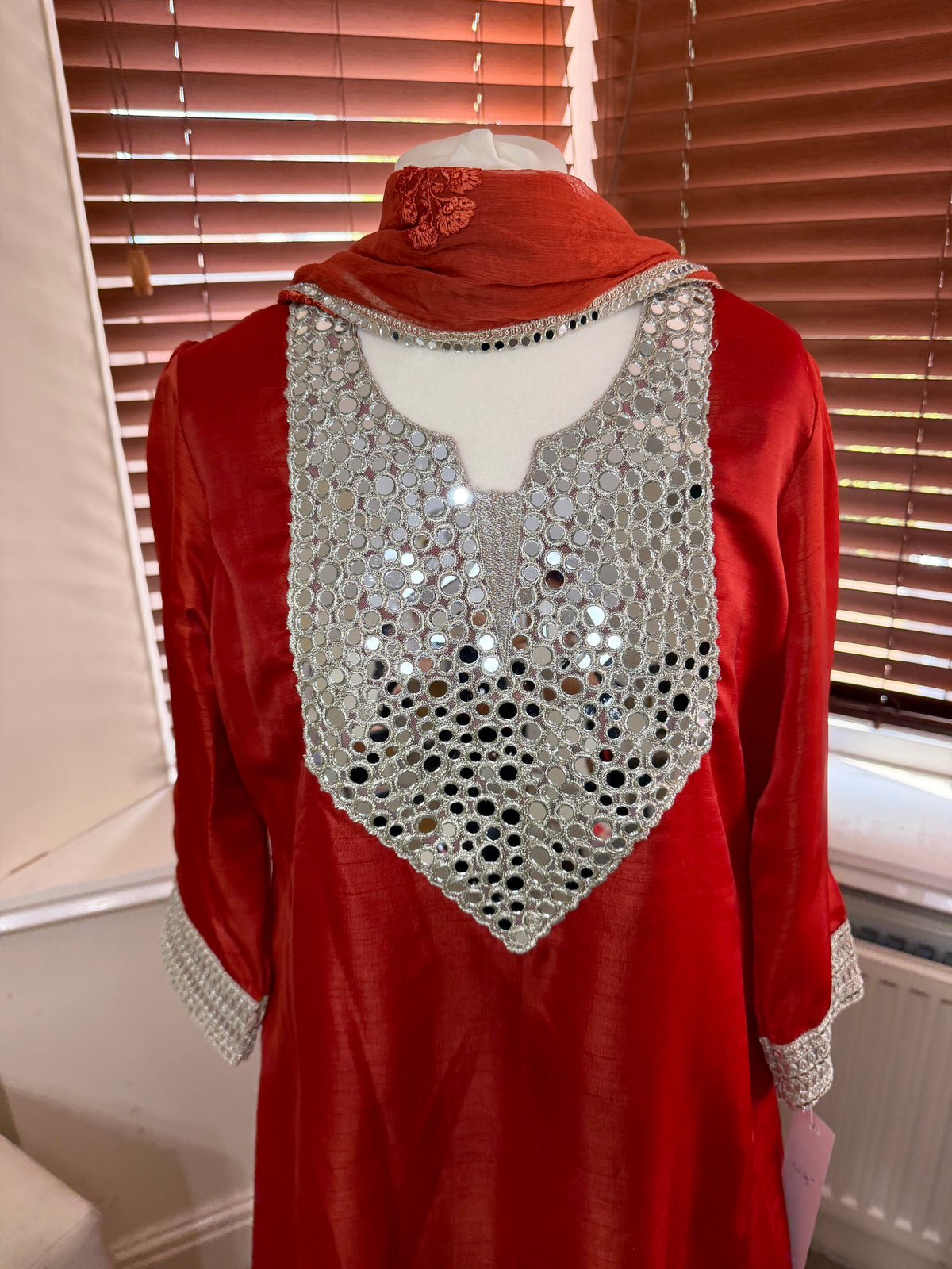 Red Mirror Kurta with Orange Abstract Trousers