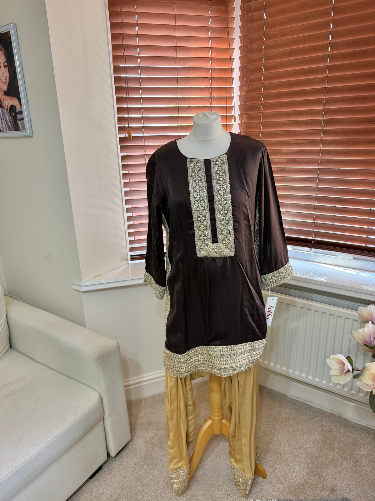 Chocolate Brown, Mustard and Teal Sharara