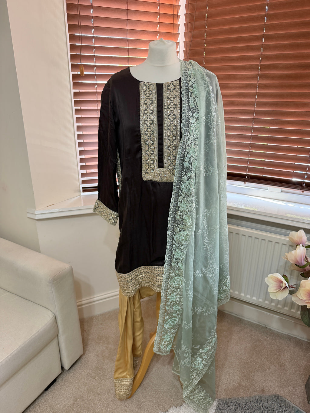 Chocolate Brown, Mustard and Teal Sharara
