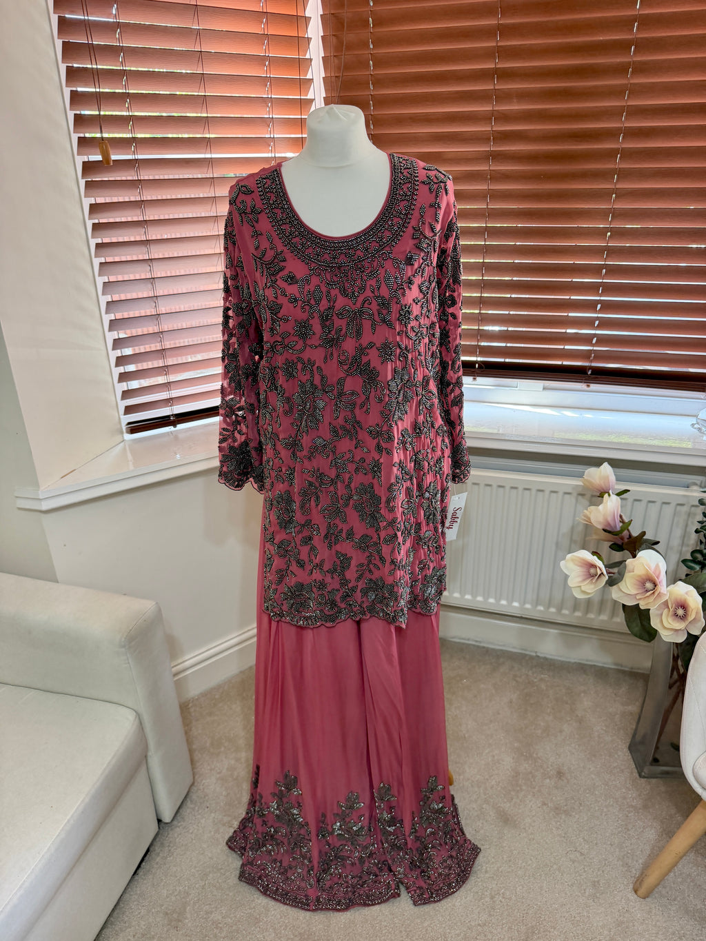 Dusty Rose Embellished Sharara Set