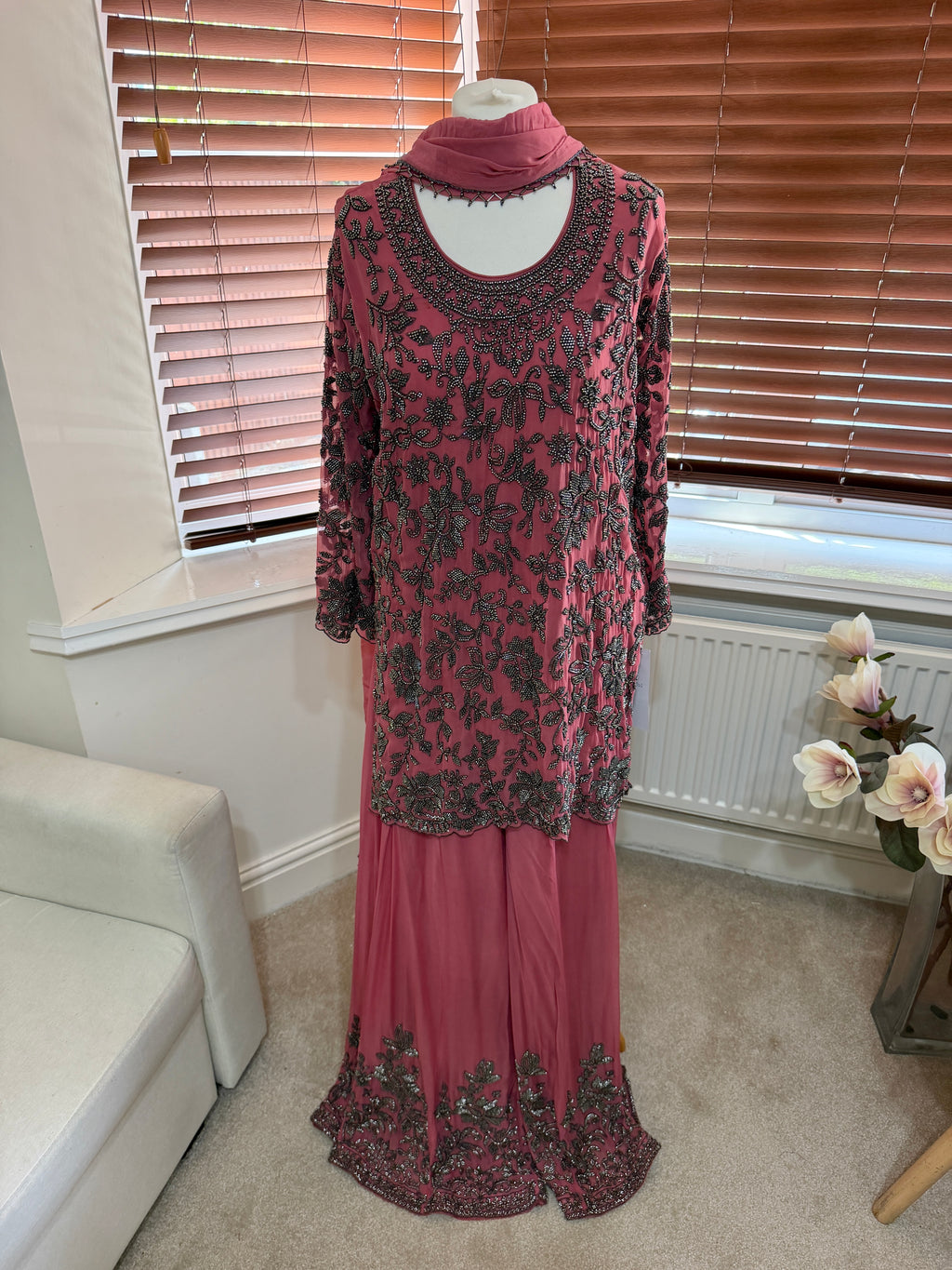Dusty Rose Embellished Sharara Set