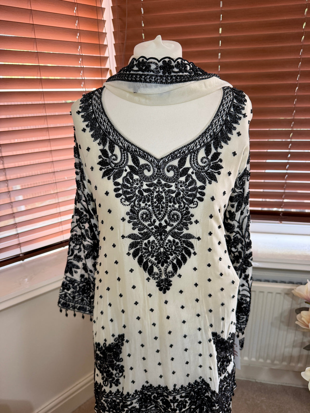 White & Black Long Kurta Set